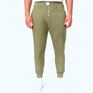 ONLY NEW WAFFL Mens Olive Green Lounge Pants XXL Button Up Casual Joggers‎